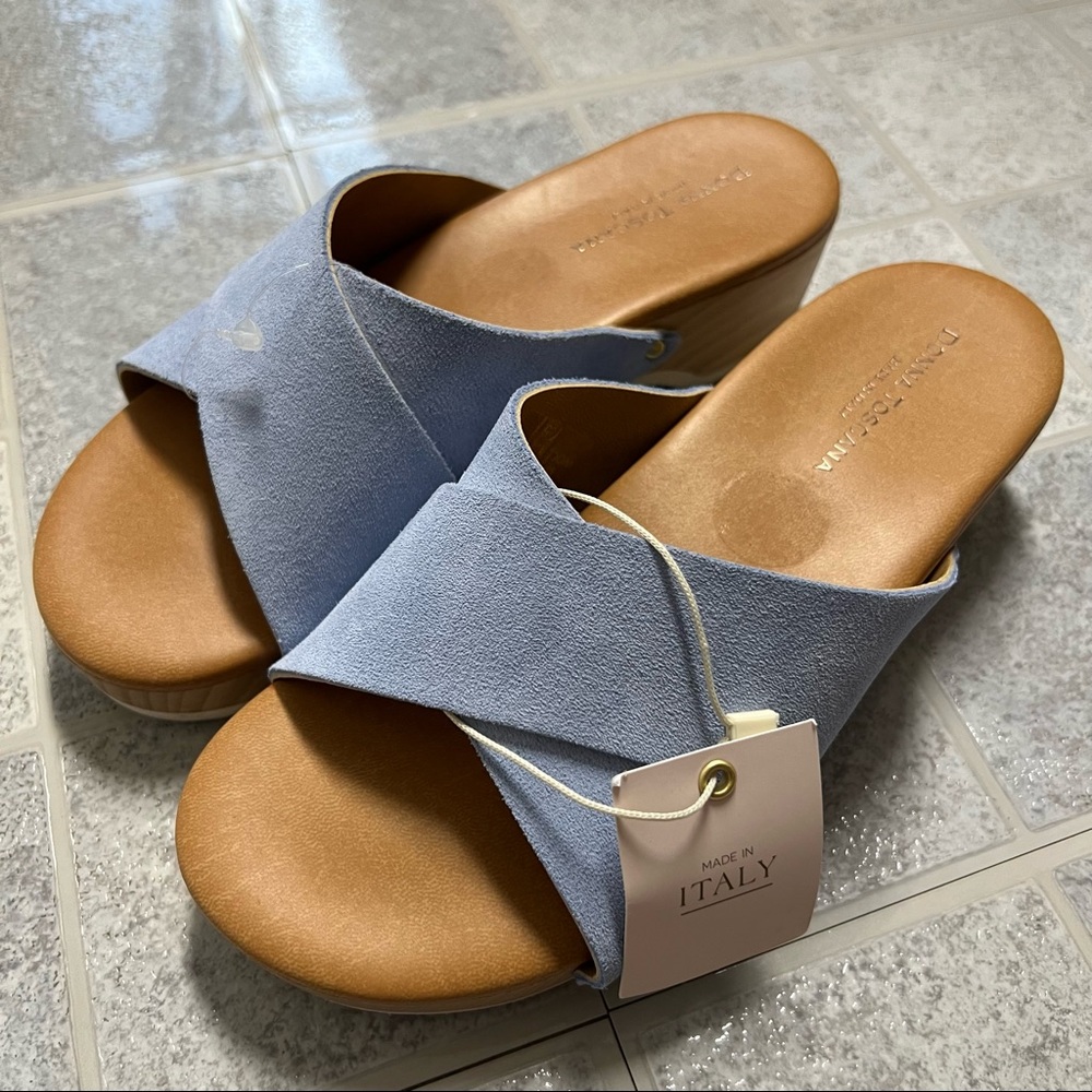 New Donna Toscana Made in Italy Suede Leather Platform Clog Sandals